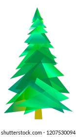 Spruce, Xmas tree of triangles of different shades of green. Object isolated on white background, vector.