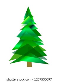 Spruce, Xmas tree of triangles of different shades of green. Object isolated on white background, vector.