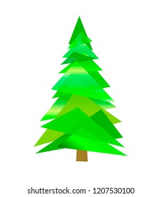 Spruce, Xmas tree of triangles of different shades of green. Object isolated on white background, vector.