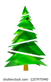 Spruce, Xmas tree of triangles of different shades of green. Object isolated on white background, vector.