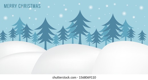 Spruces in beautiful style on light background. Holiday winter landscape. Retro christmas light card. Decorative vector