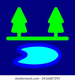 spruces, lake and forest panoramic graphic illustration