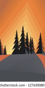 spruces and snow at sunset, winter landscape abstract vector, illustrations, wallpapers