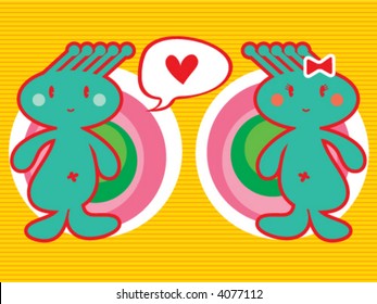 spunky head boy loves girl (vector) - illustrated cartoon character icon