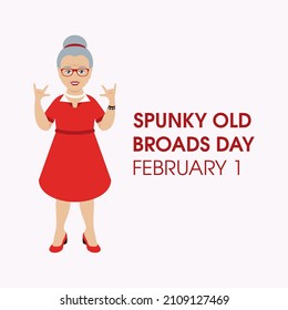 Spunky Old Broads Day vector. Old punk lady icon vector. Stylish happy elderly woman icon. February 1. Important day