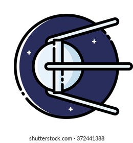 Sputnik 1 Was The First Artificial Earth Satellite, Colored Outline Icon.