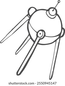 Sputnik doodle. Space retro artificial satellite icon