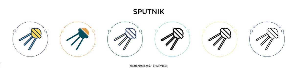 Sputnik icon in filled, thin line, outline and stroke style. Vector illustration of two colored and black sputnik vector icons designs can be used for mobile, ui, web
