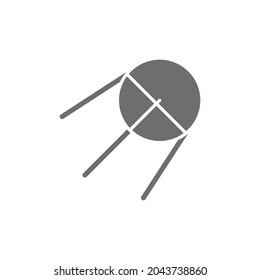 Sputnik, icono gris del cohete. Aislado sobre fondo blanco