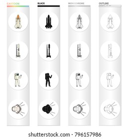 Sputnik, universe, planet, and other web icon in cartoon style.Galaxy, satellite, cosmodrome, icons in set collection.