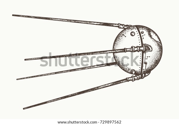 Sputnik\
vector. Earth satellite sputnik, hand drawn\
