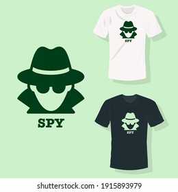 Spy agent with hat googles face view T shirt clothing fashion design