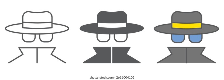 Spy agent icon collection, anonymity and detective, incognito vector icon set, vector graphics, editable stroke outline sign, eps 10