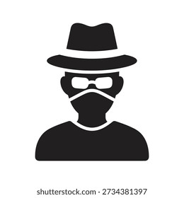 Spy agent icon with hat and glasses showing anonymous user private detective and mystery incognito person