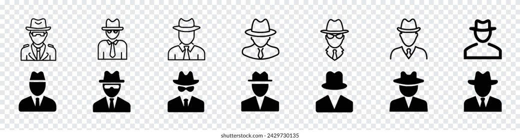 Spy agent icon, Spy agent icons, Agent icon. Spy sunglasses. Black icon of anonymous spy agent, detective icon. sign design svg
