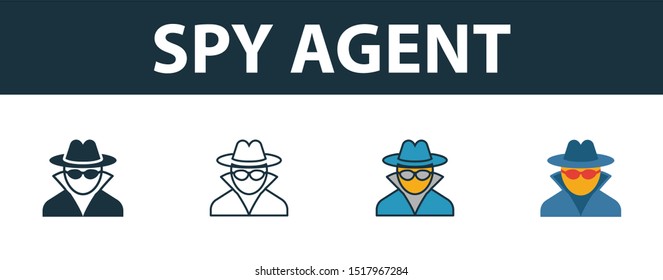 Spy Agent icon set. Premium simple element from security icons collection. Set of spy agent icon in filled, outline, colored and flat styles.