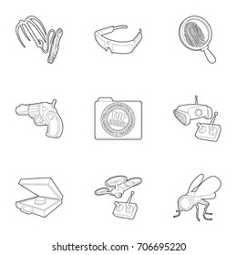 Spy agent icons set. Outline set of 9 spy agent vector icons for web isolated on white background