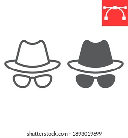 Spy agent line and glyph icon, security and detective, hacker sign vector graphics, editable stroke linear icon, eps 10