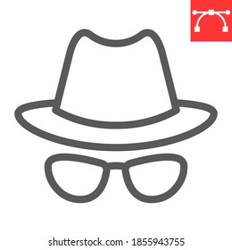 Symbol der Linie Spy Agent, Sicherheit und Detektiv, Vektorgrafik der Hacker-Zeichen, bearbeitbares Strich-Linear-Symbol, eps10