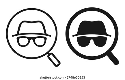 Spy Agent with Magnifier Icon. Anonymous Identity Investigation. Vector Illustration