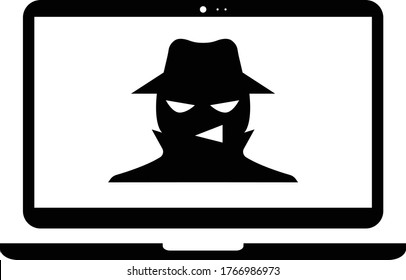 Spy Agent Searching On Laptop. Detective Icon.hacker Icon.fraud Icon