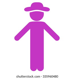 Spy Apology vector icon. Style is flat symbol, violet color, rounded angles, white background.