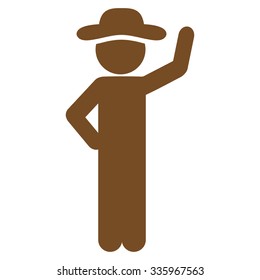 Spy Assurance vector icon. Style is flat symbol, brown color, rounded angles, white background.