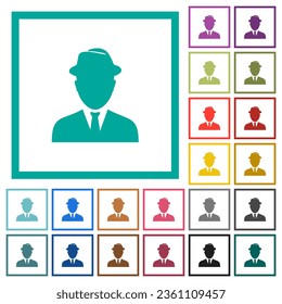 Spy avatar flat color icons with quadrant frames on white background