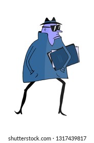 Spy. Cartoon spy with stolen documents. Flat vector.