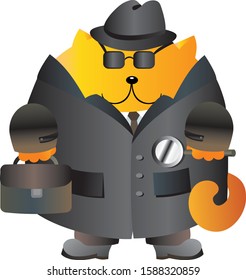 spy cat in glasses and raincoat