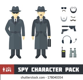 Spy Character Pack With Gadgets In Flat Style