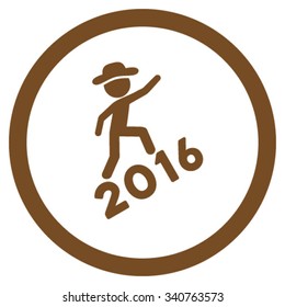 Spy Climbing 2016 vector icon. Style is flat circled symbol, brown color, rounded angles, white background.