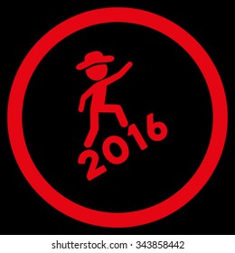 Spy Climbing 2016 vector icon. Style is flat circled symbol, red color, rounded angles, black background.
