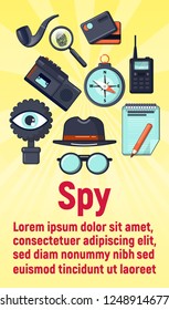Spy concept banner. Cartoon banner of spy vector concept for web, giftcard and postcard