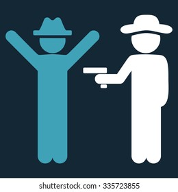 Spy Crime vector icon. Style is bicolor flat symbol, blue and white colors, rounded angles, dark blue background.