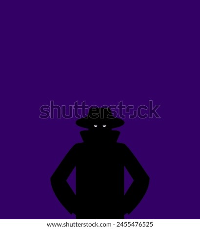 Spy in dark. secret agent in hat at dusk