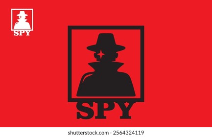 spy, detective logo, silhouette of great a brave man with hat and tuxedo vector illustratios