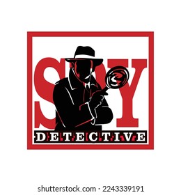 SPY, DETECTIVE LOGO, silhouette of a man with magnifying glass vector illustrations