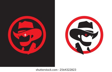 spy detective simple logo, silhouette of great man wear cowboy hat vector illustrations