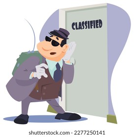 Spy eavesdropping. Curious man is listening behind door. Funny people. Illustration concept template for website, web landing page, banner, presentation, social, poster, promotion or print media.