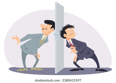 Espionaje espía. Dos maneras de escucharnos mutuamente. Gente divertida. Plantilla de concepto de ilustración para sitio web, página de inicio web, banner, presentación, social, afiche, promoción o medios impresos.