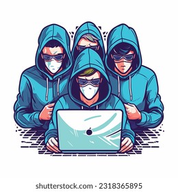 spy engaged in cyber espionage, sitting at a computer with a hoodie or mask, surrounded by screens and code