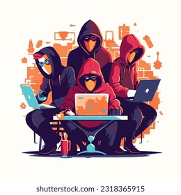 spy engaged in cyber espionage, sitting at a computer with a hoodie or mask, surrounded by screens and code