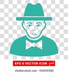Spy EPS vector pictograph. Illustration style is flat iconic cyan symbol on chess transparent background.