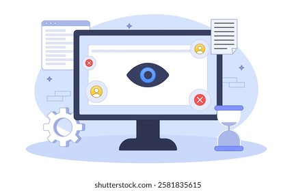 the spy eye on computer to stop watching private information. Data privacy for internet user, protect application to track