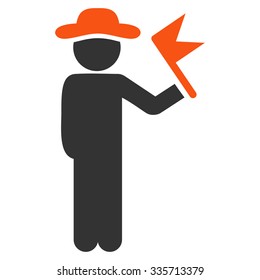 Spy With Flag vector icon. Style is bicolor flat symbol, orange and gray colors, rounded angles, white background.