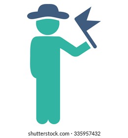 Spy With Flag vector icon. Style is bicolor flat symbol, cobalt and cyan colors, rounded angles, white background.