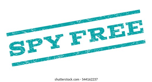 Spy Free watermark stamp. Text tag between parallel lines with grunge design style. Rubber seal stamp with dust texture. Vector cyan color ink imprint on a white background.