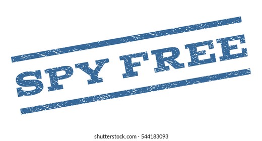 Spy Free watermark stamp. Text tag between parallel lines with grunge design style. Rubber seal stamp with scratched texture. Vector cobalt blue color ink imprint on a white background.