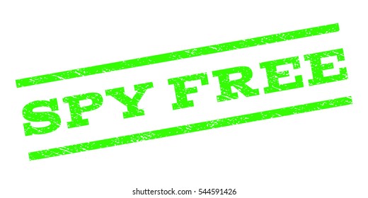 Spy Free watermark stamp. Text tag between parallel lines with grunge design style. Rubber seal stamp with scratched texture. Vector light green color ink imprint on a white background.